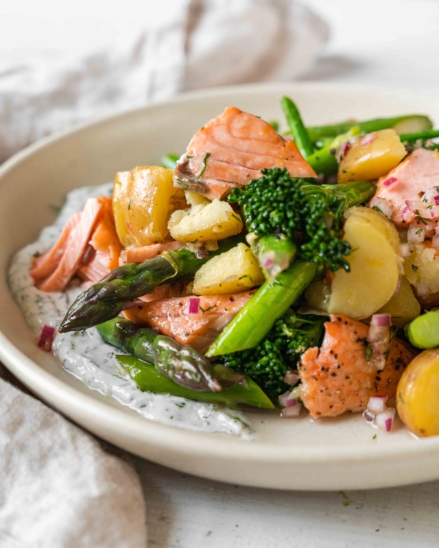 Chef Jess Bunn’s Air Fryer Salmon in a Warm Spring Salad