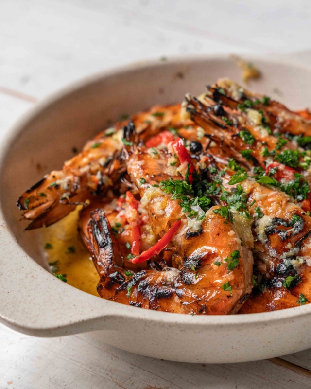 BBQ grilled prawns with lemon garlic and chilli